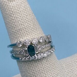 Silver and Blue and white saphire 4 Ring stackable Set